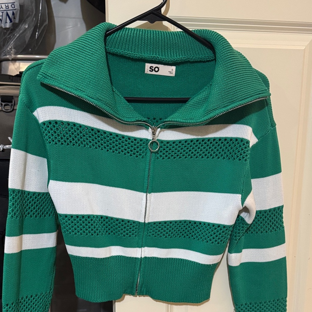 SO Women's Green and White Striped Cardigan